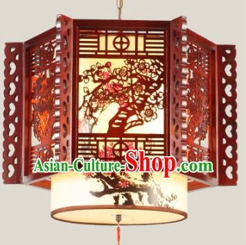 Traditional Chinese Wood Carving Plum Blossom Palace Hanging Lanterns Handmade Lantern Ancient Ceiling Lamp