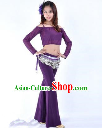 Indian National Belly Dance Purple Uniform Bollywood Oriental Dance Costume for Women