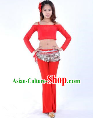 Indian National Belly Dance Red Uniform Bollywood Oriental Dance Costume for Women