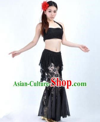 Indian National Belly Dance Black Lace Suits Bollywood Oriental Dance Costume for Women