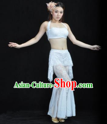 Indian National Belly Dance White Lace Suits Bollywood Oriental Dance Costume for Women