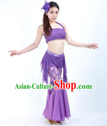 Indian National Belly Dance Purple Lace Suits Bollywood Oriental Dance Costume for Women