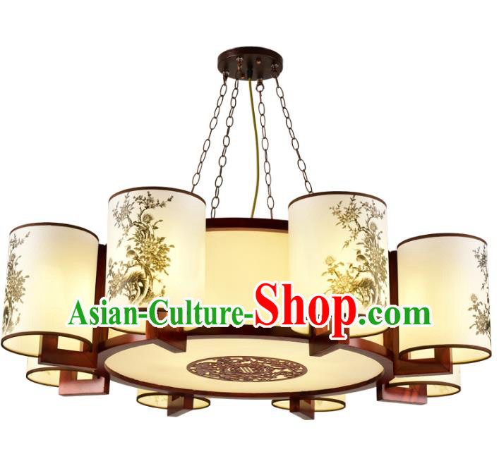 Traditional Chinese Painted Hanging Palace Lanterns Handmade Eight-Lights Lantern Ancient Ceiling Lamp