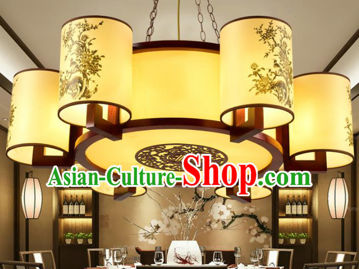 Traditional Chinese Painted Hanging Palace Lanterns Handmade Six-Lights Lantern Ancient Ceiling Lamp
