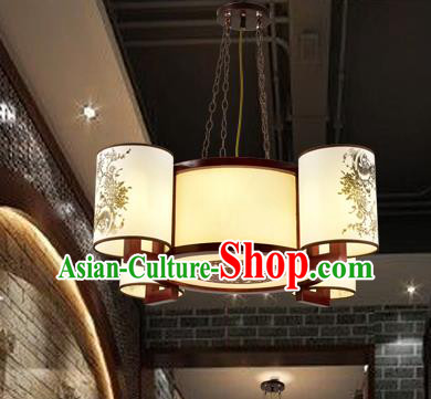 Traditional Chinese Painted Hanging Palace Lanterns Handmade Four-Lights Lantern Ancient Ceiling Lamp