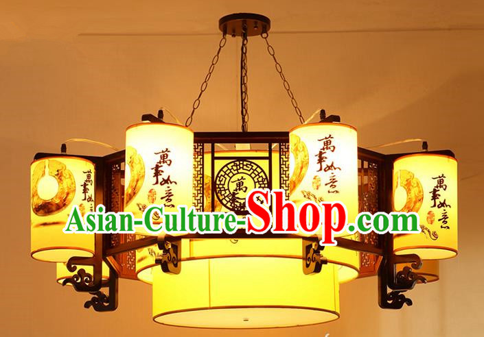 Traditional Chinese Painting Palace Lanterns Handmade Eight-Lights Lantern Ancient Ceiling Lamp