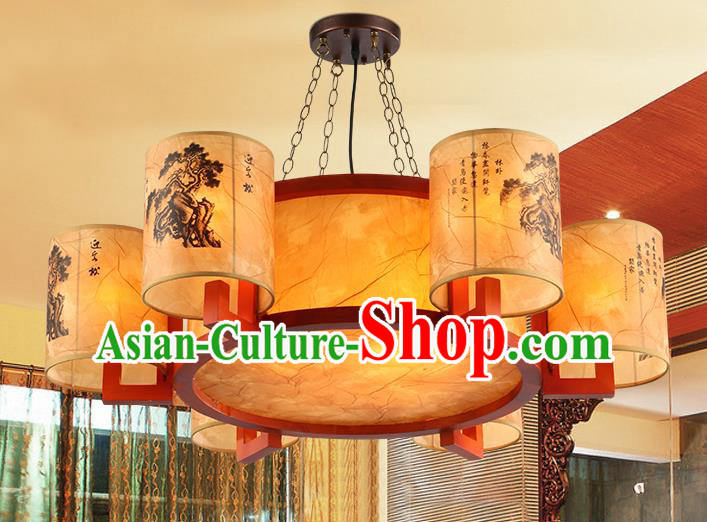 Traditional Chinese Ceiling Palace Lanterns Handmade Six-Lights Lantern Ancient Hanging Lamp