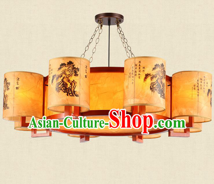 Traditional Chinese Ceiling Palace Lanterns Handmade Eight-Lights Lantern Ancient Hanging Lamp