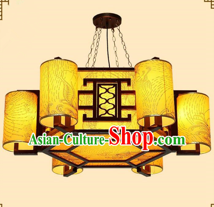 Traditional Chinese Golden Ceiling Palace Lanterns Handmade Wood Hanging Lantern Ancient Lamp