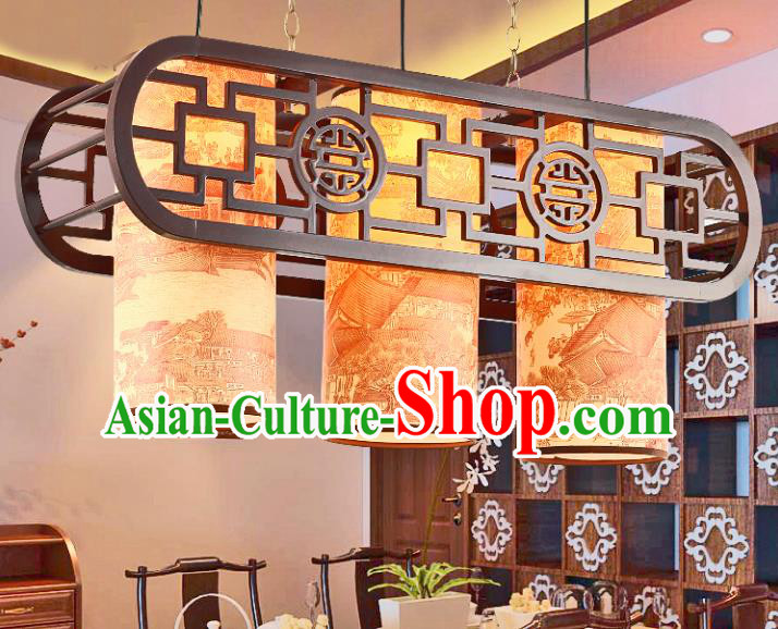 Traditional Chinese Three-Lights Ceiling Palace Lanterns Handmade Wood Hanging Lantern Ancient Lamp