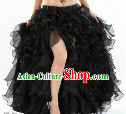 Traditional Indian National Belly Dance Black Bubble Split Skirt India Bollywood Oriental Dance Costume for Women
