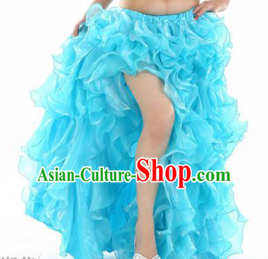 Traditional Indian National Belly Dance Blue Bubble Split Skirt India Bollywood Oriental Dance Costume for Women