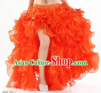 Traditional Indian National Belly Dance Orange Bubble Split Skirt India Bollywood Oriental Dance Costume for Women