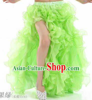 Traditional Indian National Belly Dance Light Green Bubble Split Skirt India Bollywood Oriental Dance Costume for Women