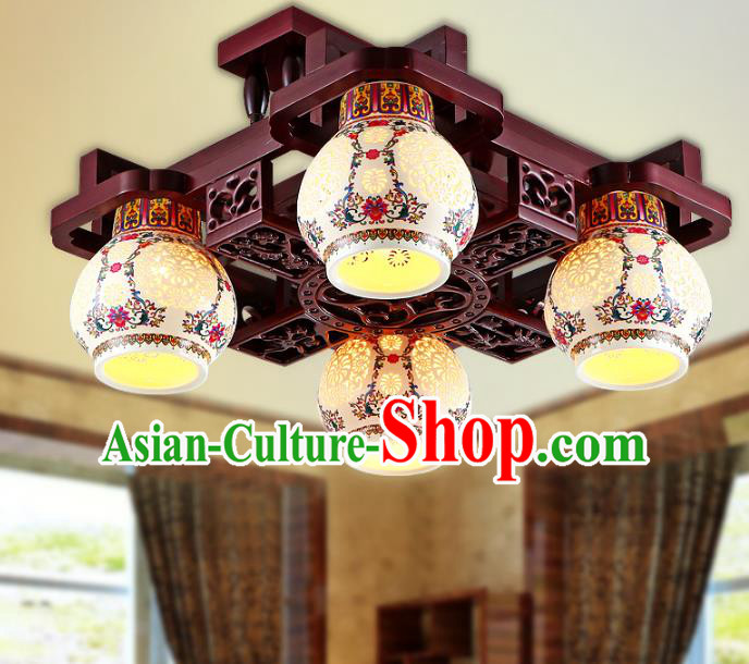 Traditional Chinese Porcelain Ceiling Palace Lanterns Handmade Four-Lights Lantern Ancient Lamp