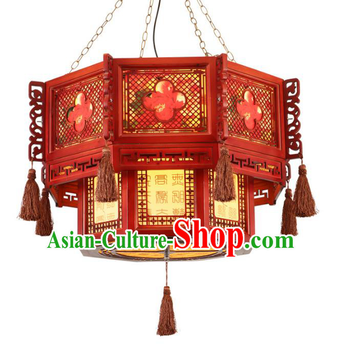 Traditional Chinese Ceiling Red Palace Lanterns Handmade Wood Carving Lantern Ancient Lamp