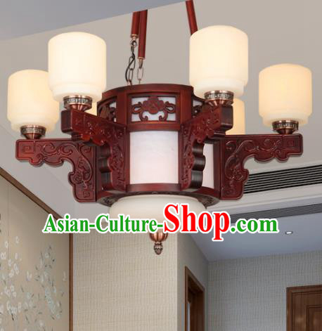 Traditional Chinese Six-lights Ceiling Palace Lanterns Handmade Wood Carving Lantern Ancient Lamp