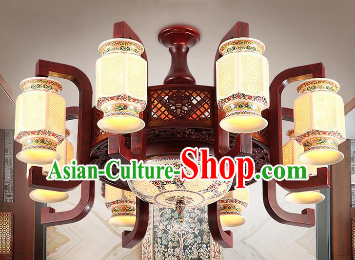 Traditional Chinese Wood Ceiling Palace Lanterns Handmade Colorful Eight-pieces Lantern Ancient Lamp