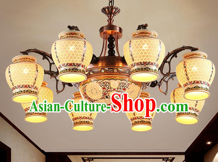 Traditional Chinese Wood Ceiling Palace Lanterns Handmade Colorful Eight-pieces Lantern Ancient Lamp