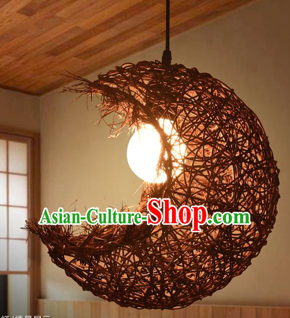Traditional Chinese Straw Braid Moon Hanging Lanterns Handmade Ceiling Lantern Ancient Lamp