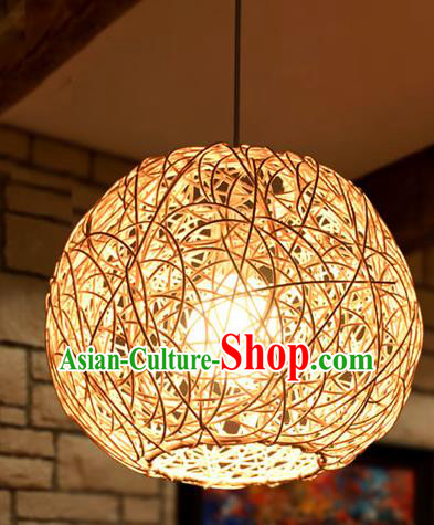 Traditional Chinese Straw Braid Round Hanging Lanterns Handmade Ceiling Lantern Ancient Lamp