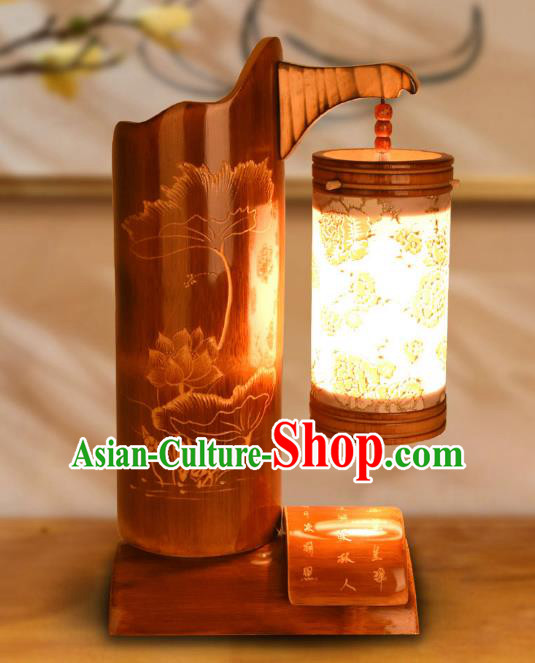 Traditional China Bamboo Carving Lotus Leaf Lanterns Handmade Lantern Ancient Desk Lamp