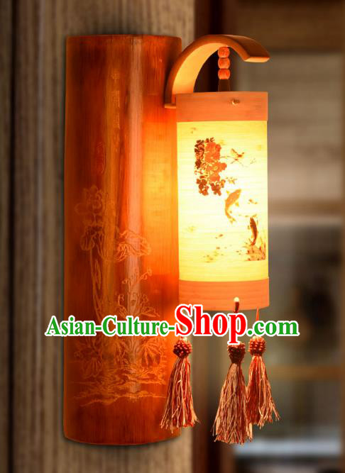 Traditional China Carving Lotus Bamboo Lanterns Handmade Lantern Ancient Wall Lamp