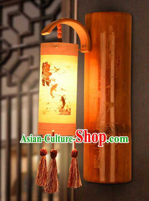 Traditional China Lanterns Handmade Carving Fishes Bamboo Lantern Ancient Wall Lamp