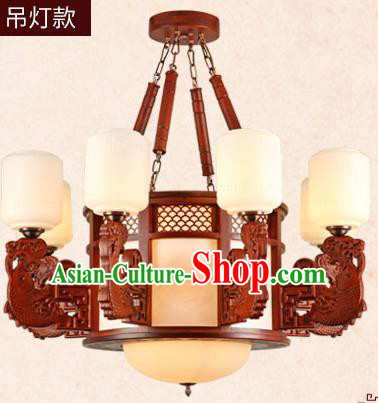 Traditional Chinese Wood Hanging Ceiling Lanterns Ancient Handmade Eight-Lights Lantern Ancient Lamp