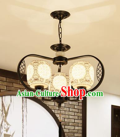 Traditional Chinese Hanging Ceiling Lanterns Ancient Handmade Three-Lights Lantern Ancient Lamp