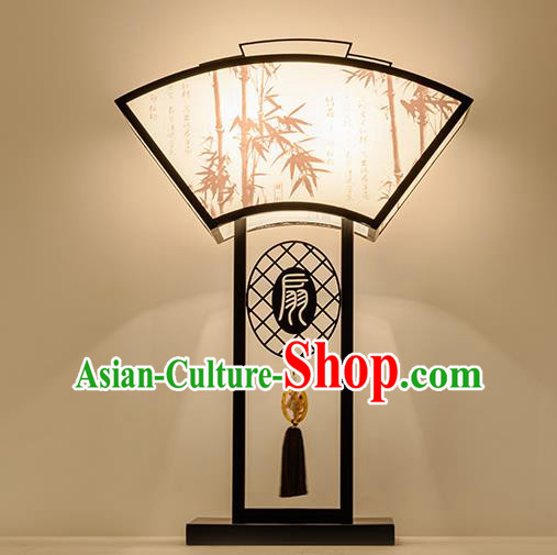 Traditional China Ancient Painting Bamboo Desk Lanterns Handmade Fan-Shape Lantern Ancient Lamp