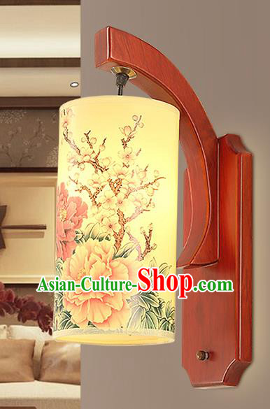 Traditional China Ancient Painting Peony Lanterns Handmade Wood Lantern Ancient Wall Lamp