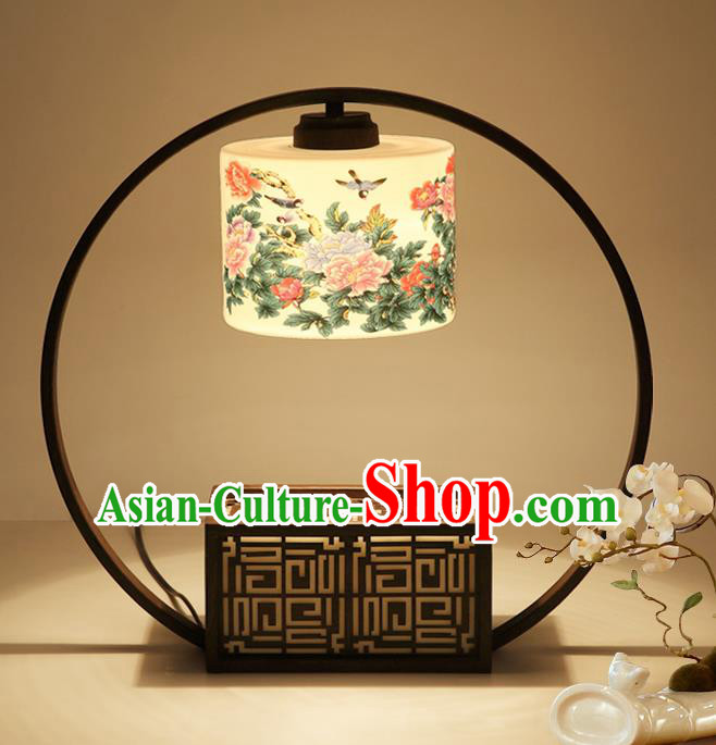 Traditional China Ancient Painting Peony Lanterns Handmade Desk Lantern Ancient Lamp