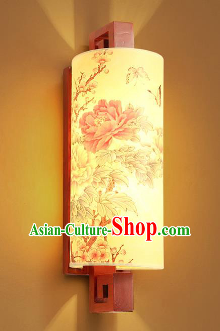 Traditional China Ancient Painted Peony Lanterns Handmade Wood Lantern Ancient Wall Lamp