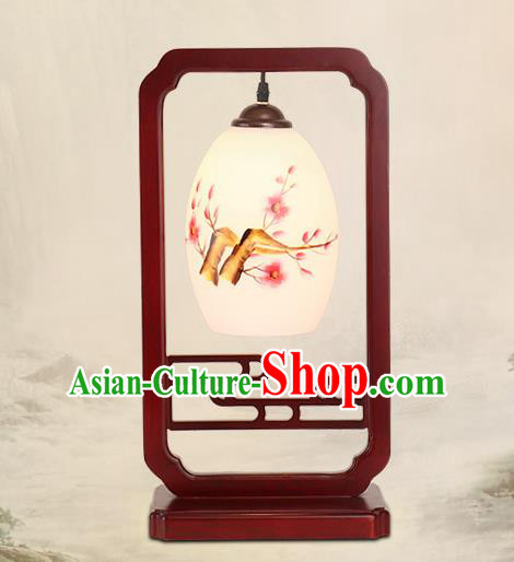 Traditional China Ancient Wood Lanterns Handmade Painting Plum Blossom Table Lantern Ancient Lamp