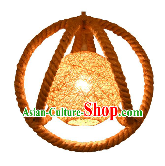 Traditional Asian Rattan Round Lanterns Handmade Hanging Ceiling Lantern Ancient Lamp