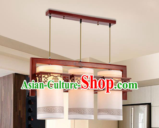 Traditional Chinese Wood Palace Ceiling Lanterns Handmade Three-Lights Hanging Lantern Ancient Lamp