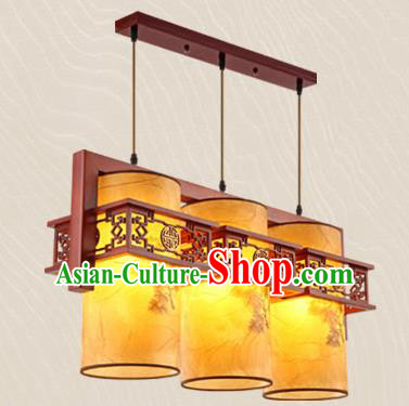 Traditional Chinese Wood Carving Ceiling Lanterns Handmade Three-Lights Hanging Lantern Ancient Lamp