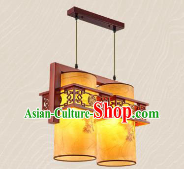 Traditional Chinese Wood Carving Ceiling Lanterns Handmade Two-Lights Hanging Lantern Ancient Lamp