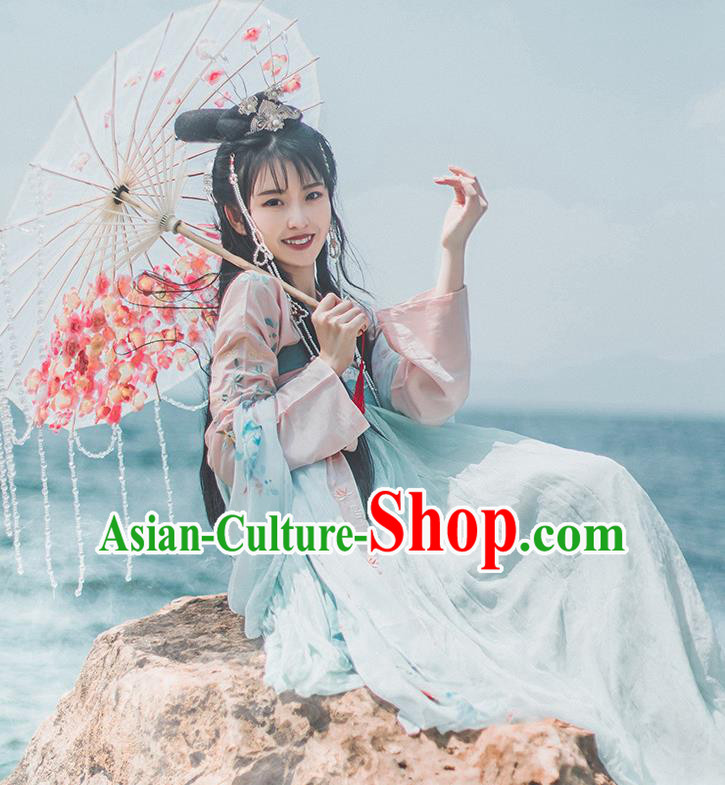 Chinese Ancient Palace Lady Historical Costume Tang Dynasty Princess Embroidered Dress for Women
