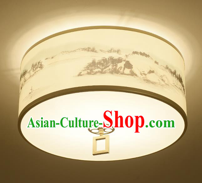 Traditional Chinese Ink Painting Landscape Lanterns Ancient Handmade Ceiling Lantern Ancient Lamp