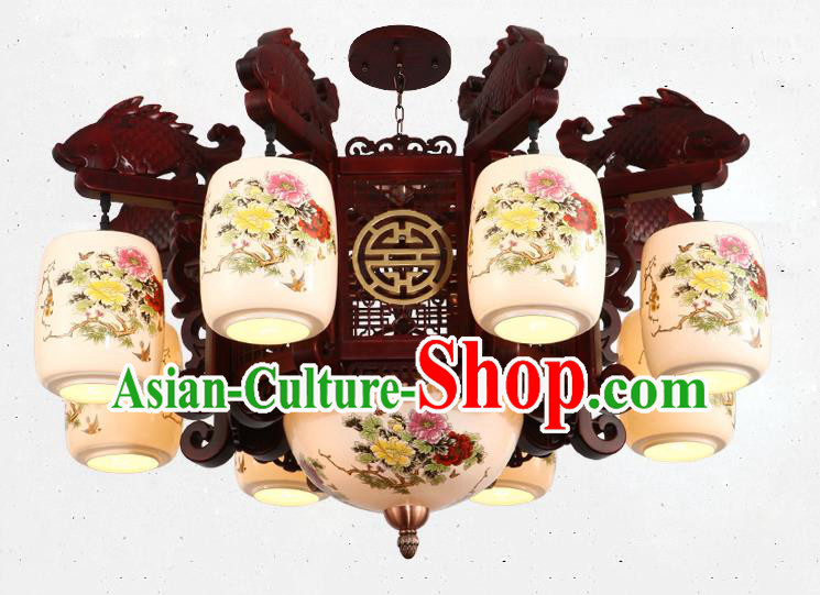 Traditional Chinese Handmade Ceramics Lantern Asian Eight Dragons Head Ceiling Lanterns Ancient Lantern