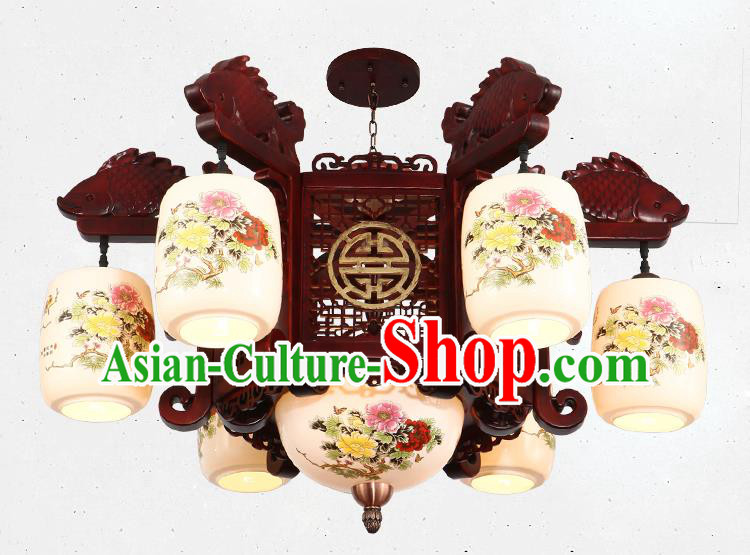 Traditional Chinese Handmade Ceramics Lantern Asian Six Dragons Head Ceiling Lanterns Ancient Lantern