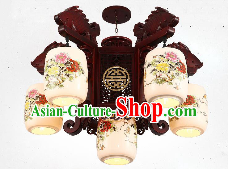 Traditional Chinese Handmade Ceramics Lantern Asian Five Dragons Head Ceiling Lanterns Ancient Lantern