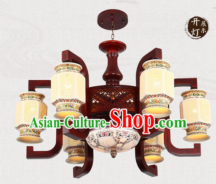 Traditional Chinese Handmade Ceramics Ceiling Lantern Asian Six-Lights Lanterns Ancient Lantern