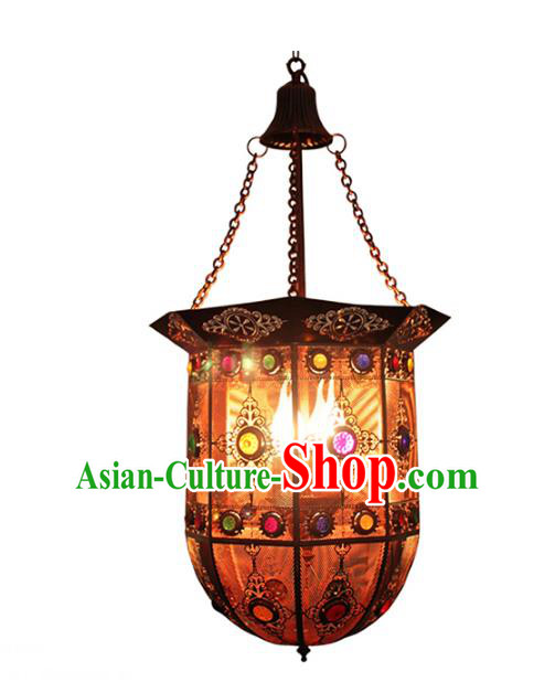 Handmade Traditional Thailand Iron Hanging Lantern Asian Ceiling Lanterns Religion Lantern