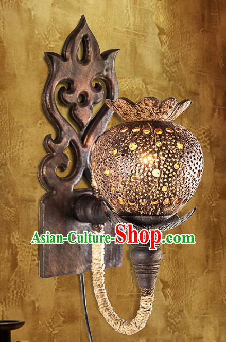 Handmade Traditional Thailand Coconut Shell Lantern Asian Carving Wall Lanterns Religion Lantern
