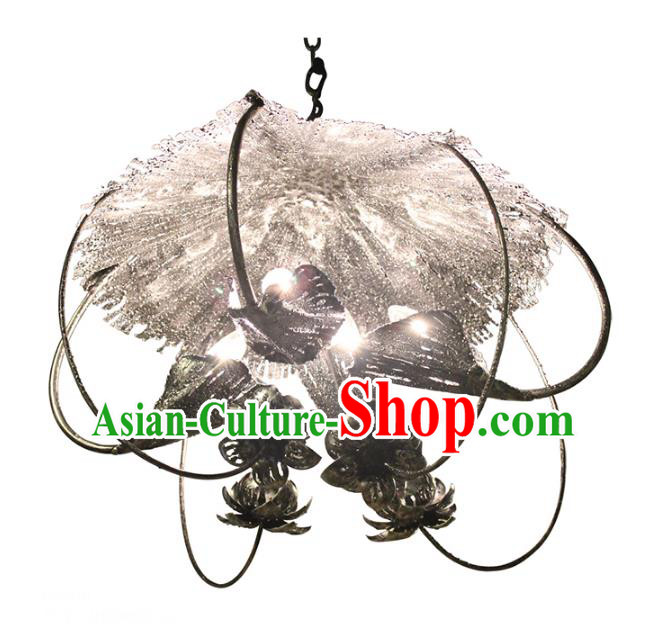 Handmade Traditional Thailand Iron Lotus Hanging Lantern Asian Ceiling Lanterns Religion Lantern