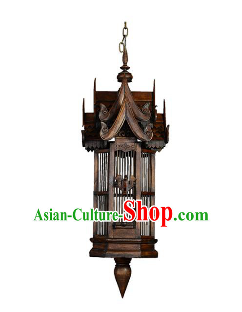 Handmade Traditional Thailand Birdcage Hanging Lantern Asian Wood Ceiling Lanterns Religion Lantern