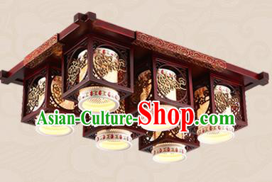 Traditional Chinese Handmade Six-Lights Lantern Asian Wood Carving Ceiling Lanterns Ancient Lantern